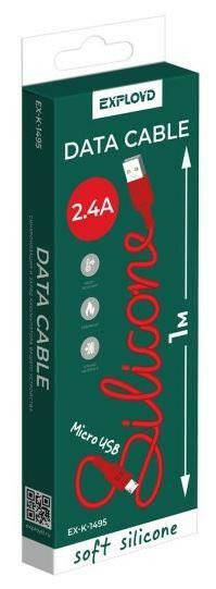 фото EXPLOYD (EX-K-1495) USB - microUSB/круглый/силикон/красный/1М/2.4A (кабель)