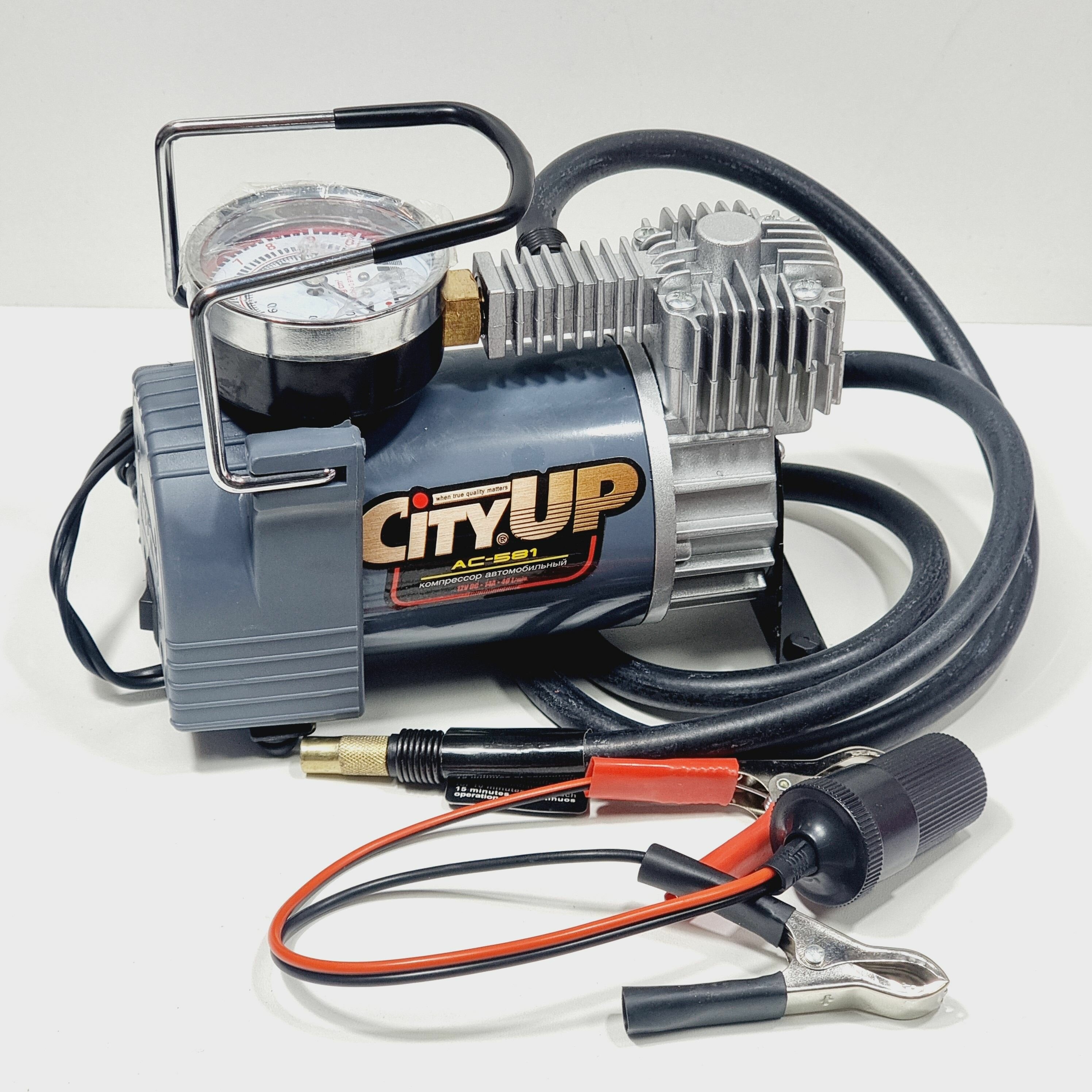фото Компрессор автомобильный с переходником от АКБ CityUP-581 / 40л.м, 1.2м шланг, 4.0м кабель, 215w
