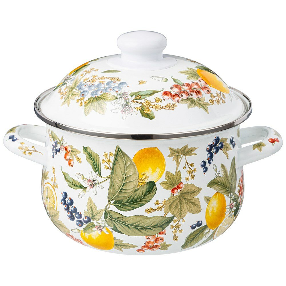 фото Кастрюля Agness Эмалированная С Эмал.Крышкой Серия "Фруктовая Корзина", 2.0 Л, 18*11 См