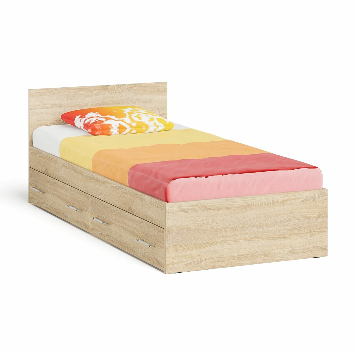 Кровать с ящиками Мори 900 цвет дуб сонома, ШхГхВ 93,5х203,5х70 см, сп. м. 900х2000 мм, без матраса, основание есть
