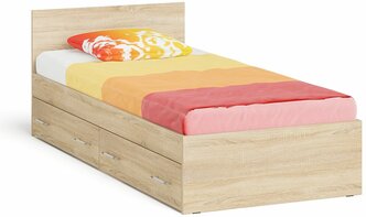 Кровать с ящиками Мори 900 цвет дуб сонома, ШхГхВ 93,5х203,5х70 см, сп.м. 900х2000 мм, без матраса, основание есть