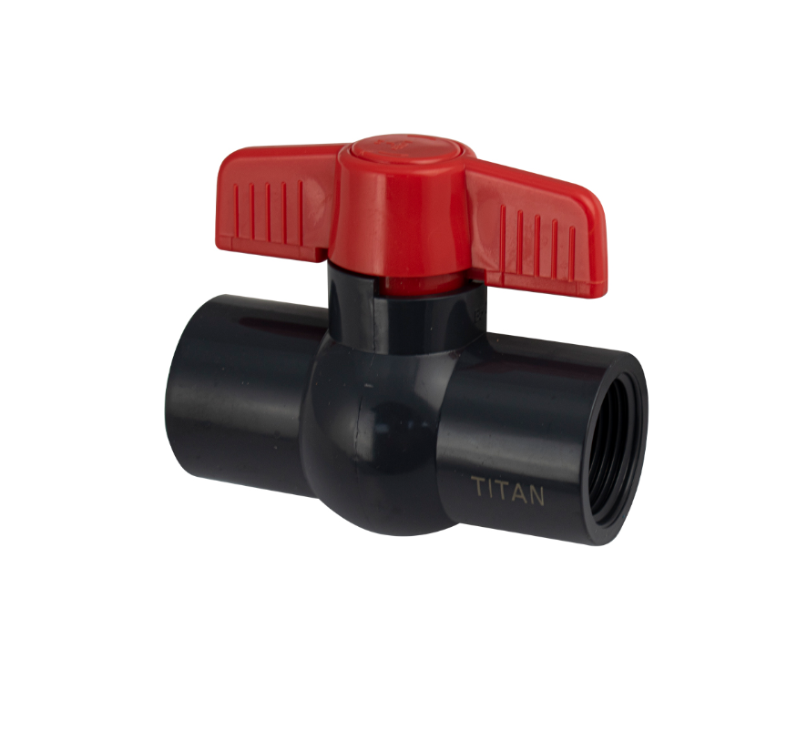 фото Кран шаровый 1" м/м, ручка-бабочка, полипропиленовый, из АБС пластика серого цвета