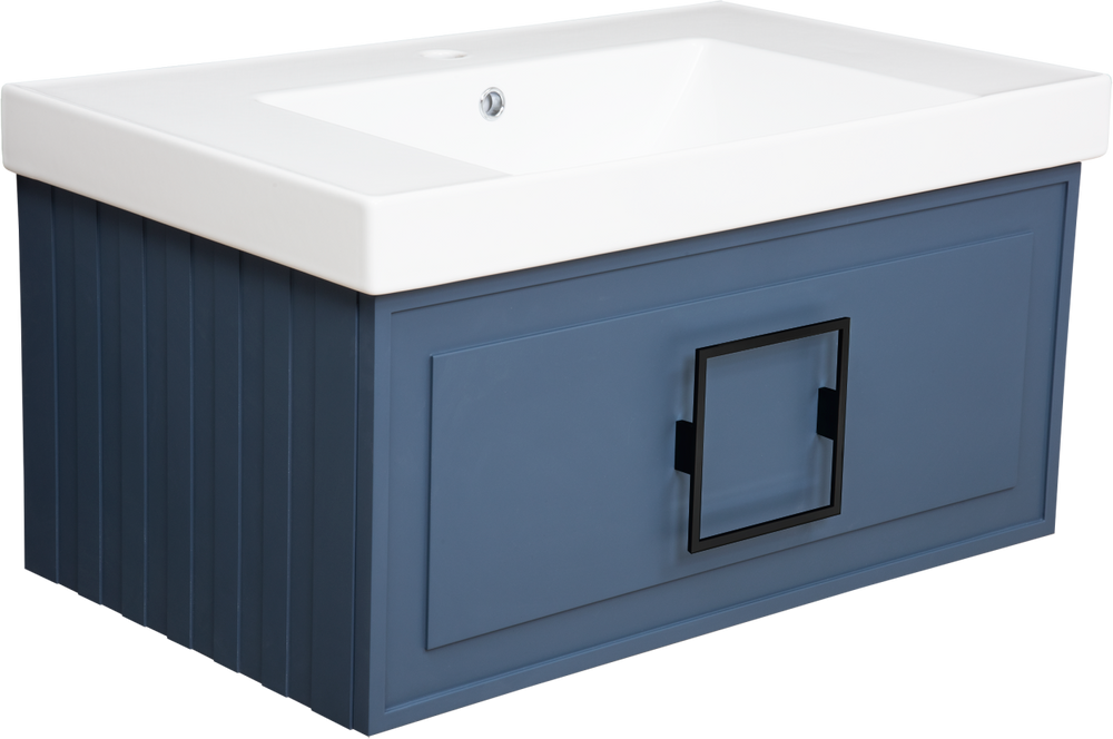 фото La Fenice Тумба с раковиной La Fenice Cubo 80 синяя, ручка черная