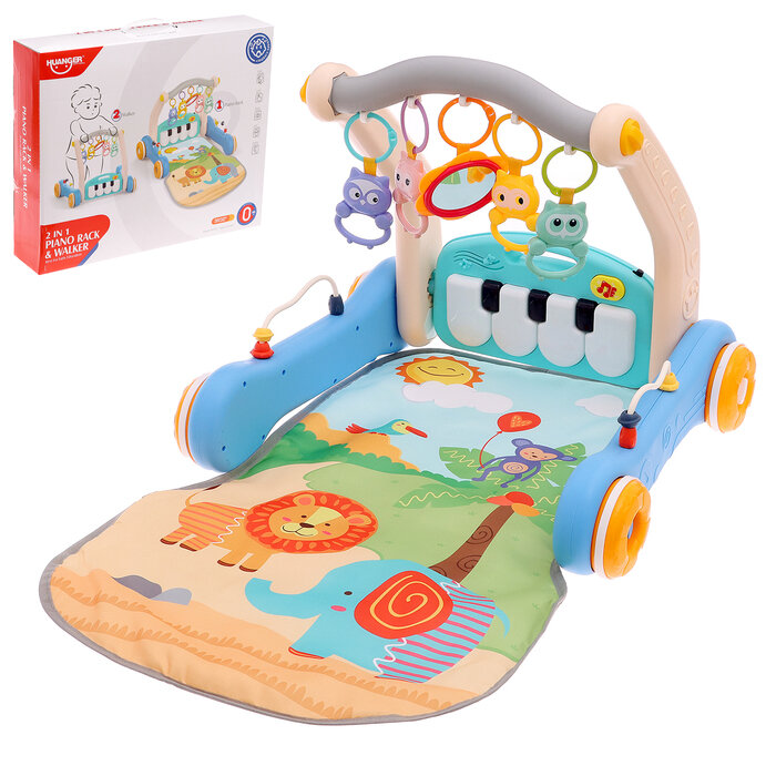 фото Развивающий коврик-каталка «Сафари», 2 в 1, звуковые эффекты, цвет синий