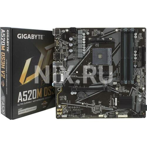 GigaByte Материнская плата Gigabyte A520M DS3H V2 Soc-AM4 AMD A520 4xDDR4 mATX AC`97 8ch(7.1) GbLAN RAID+HDMI+DP