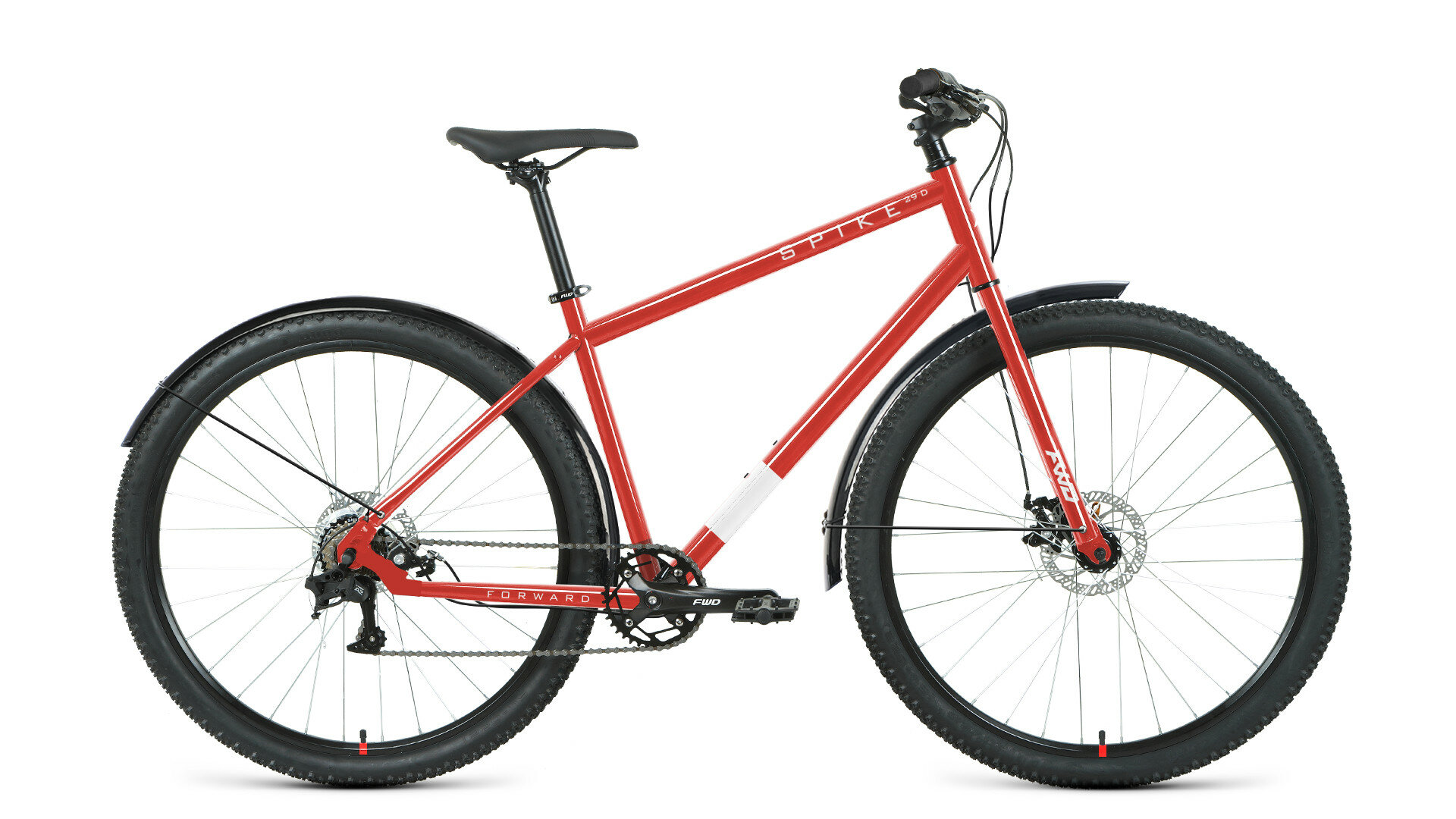 Велосипед FORWARD SPIKE 24 D, колесо 24', рост 11', сезон 2023-2024, красный/белый