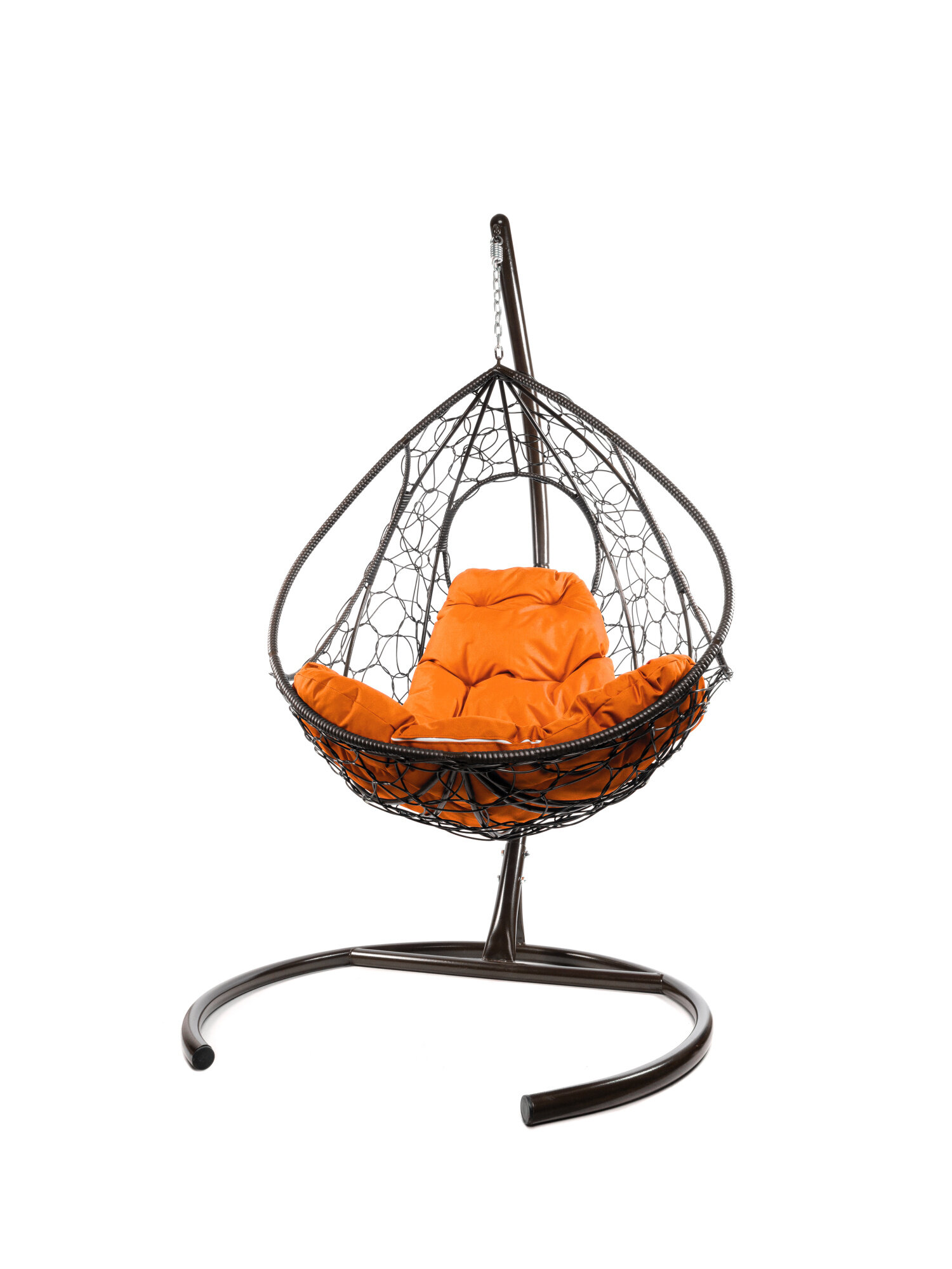 Подвесное кресло M-group долька с ротангом коричневое оранжевая подушка