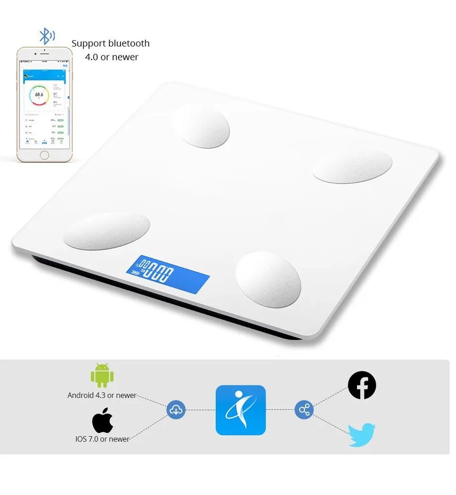 Напольные умные весы c bmi, электронные напольные весы для Xiaomi, iPhone, Android, белые - фотография № 5