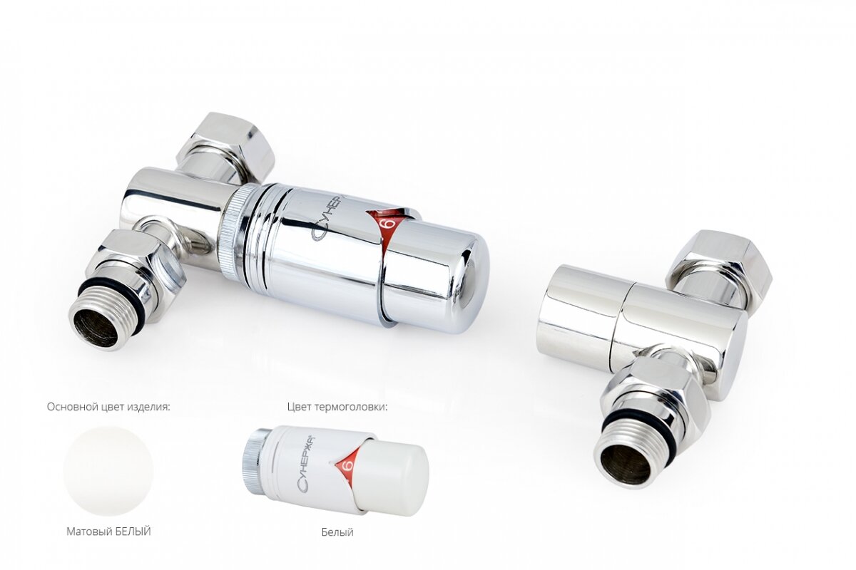 фото Автоматический терморегулятор Сунержа прямой G 1/2“ НР х G 3/4“ НГ (набор) (Матовый белый)