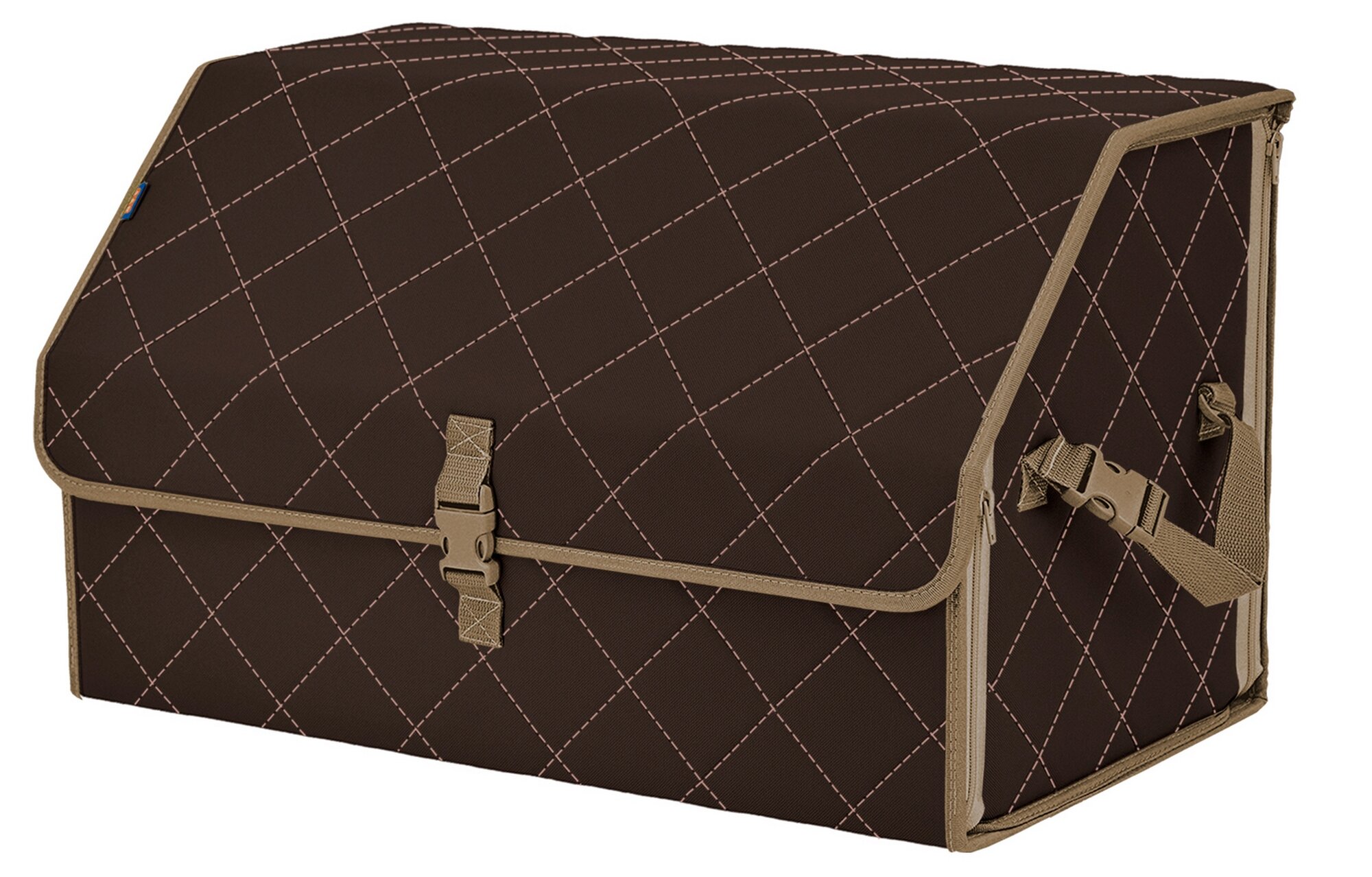 Органайзер-саквояж в багажник "Союз" (размер XL). Цвет: коричневый с бежевой прострочкой Ромб.