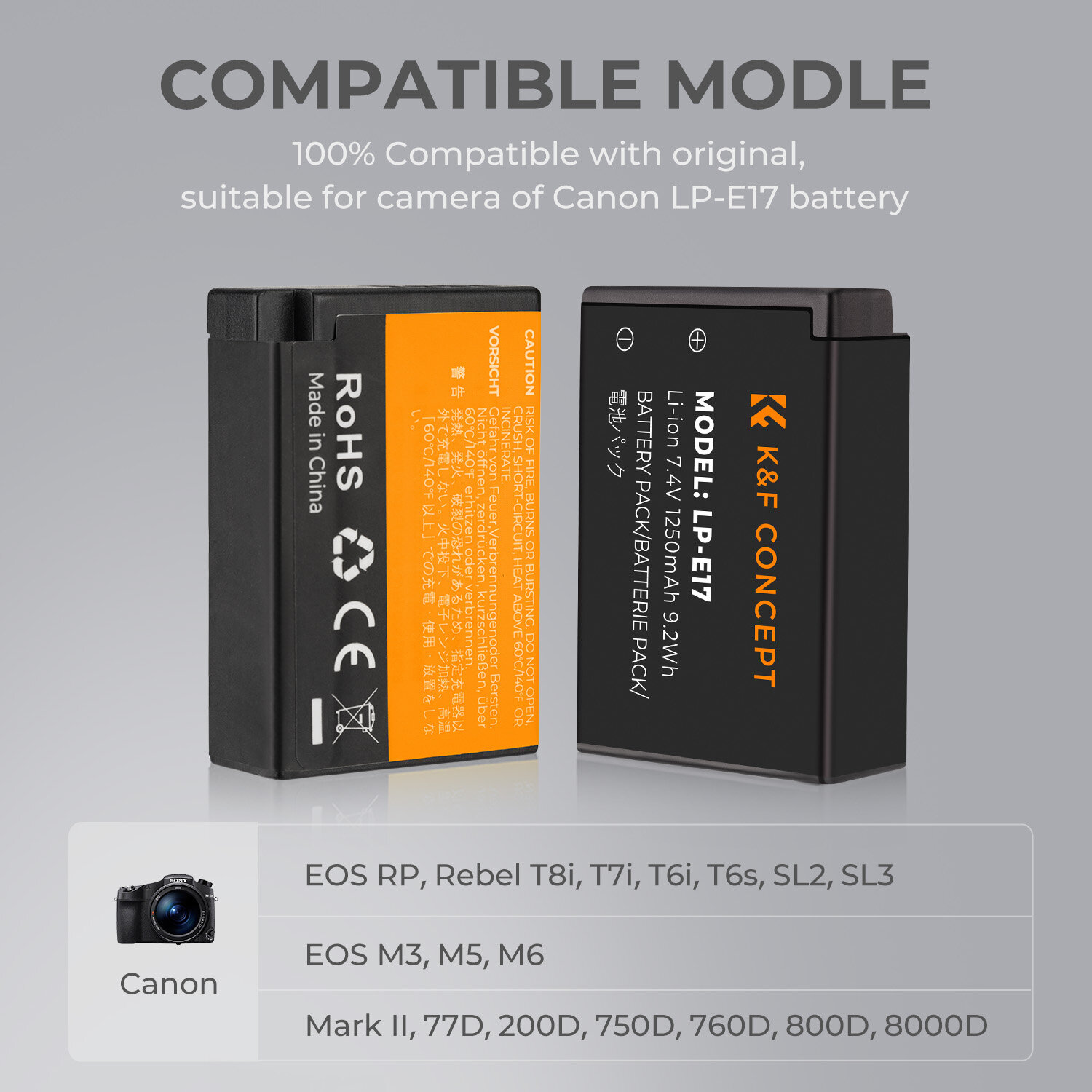 Аккумулятор LP-E17 K&F Concept 1250mAh