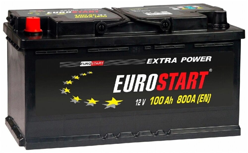 Аккумулятор автомобильный Eurostart Extra 100 А/ч 800 А прям. пол. Росс. авто (353х175х190) EU1001