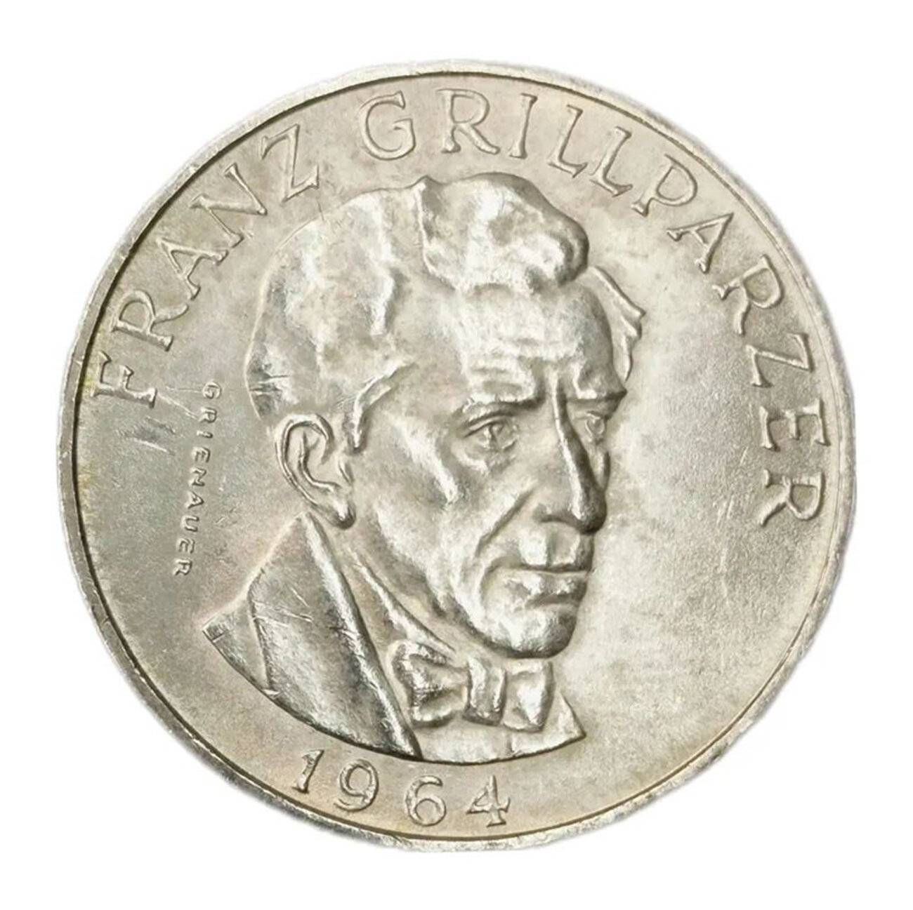 Монета 25 шиллингов Австрия 1964 год "Франц Грильпарцер", в холдере.