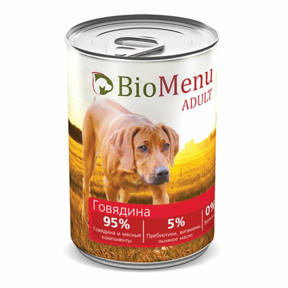 #(4+1)BioMenu ADULT Консервы д/собак Говядина 95%-мясо 410гр
