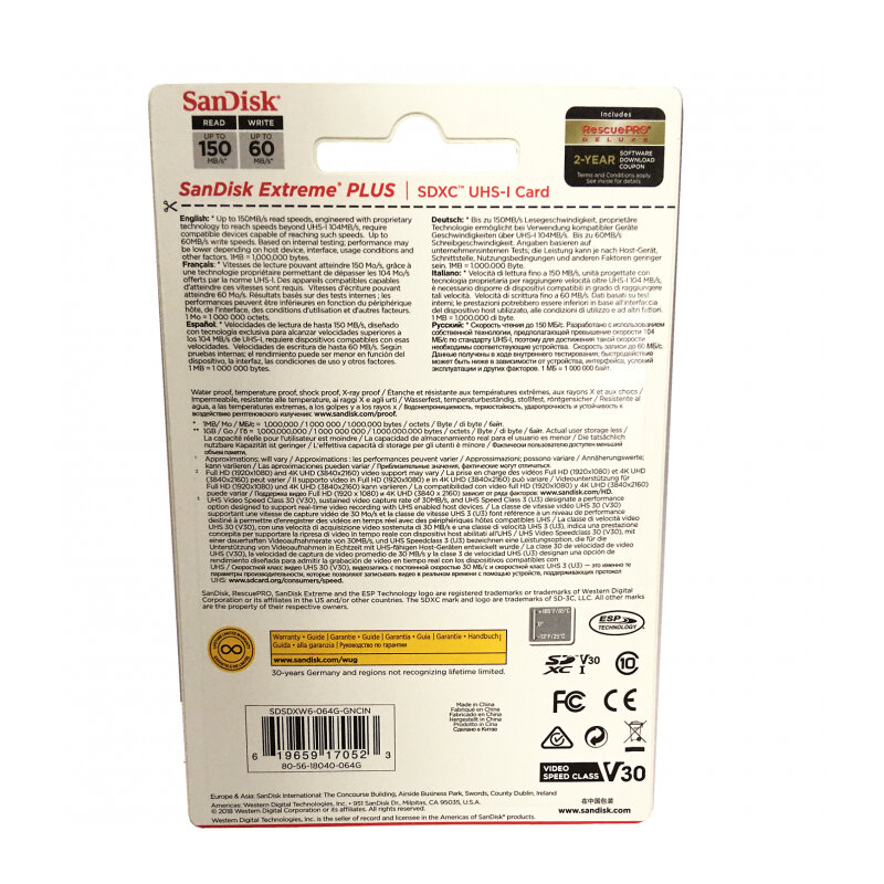 Флеш-накопитель Sandisk Карта памяти Sandisk Extreme Plus SDXC Card 64GB, 150MB/s V30 UHS-I U3 - фото №5