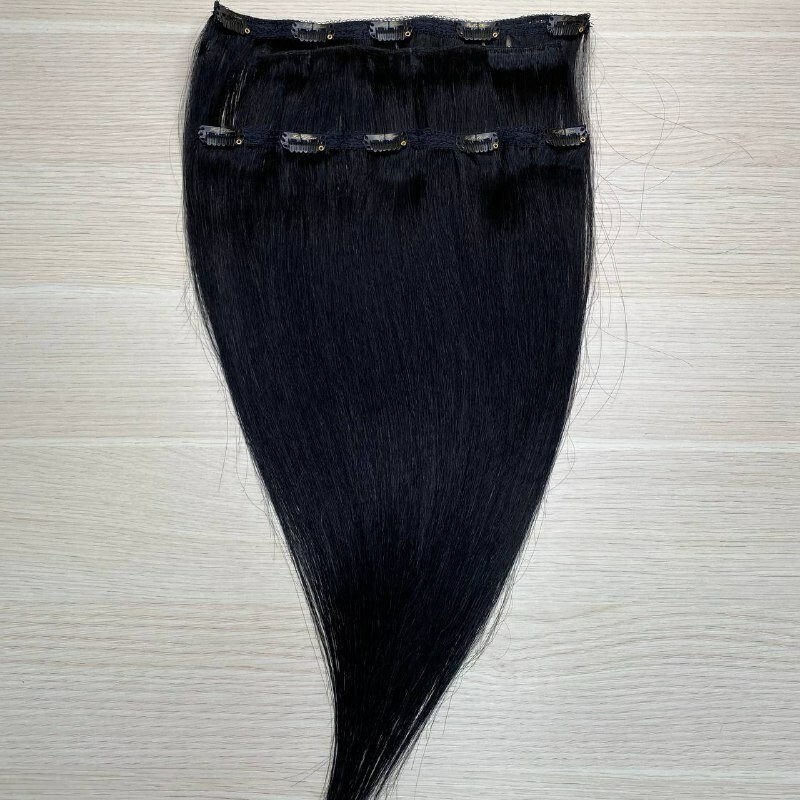 Натуральные волосы Премиум на заколках 40см 60г - черный #1