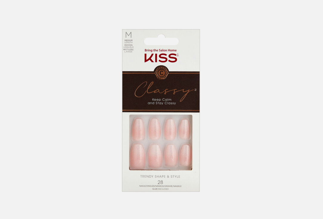 Набор накладных ногтей с клеем средней длины KISS NEW YORK Professional, Exquisite classics 28мл
