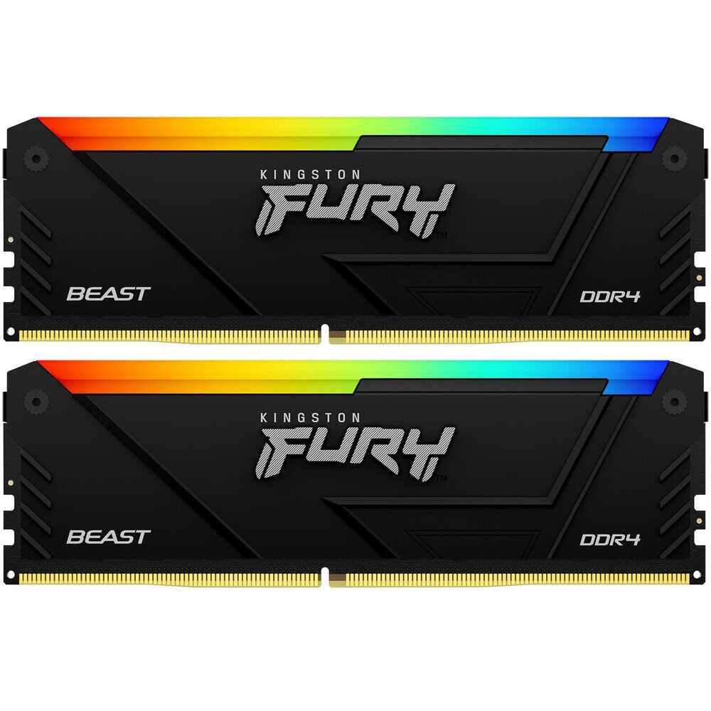 Модуль памяти Kingston Fury Beast Black RGB DDR4 DIMM 3200Mhz PC25600 CL16 - 32Gb Kit (2x16Gb) KF432C16BB12AK2/32