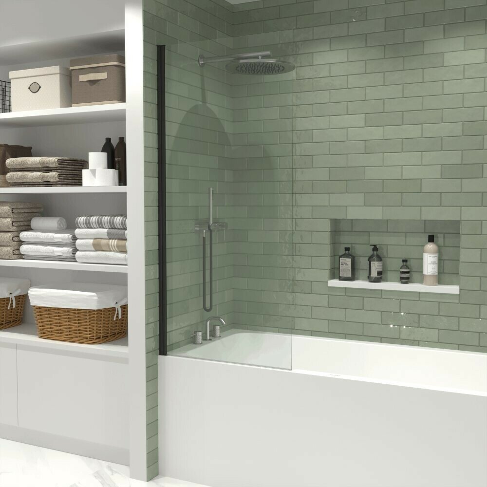 Шторка на ванну Iberica Blanca Mod.802 Wide Open профиль черный, стекло прозрачное - фото №2