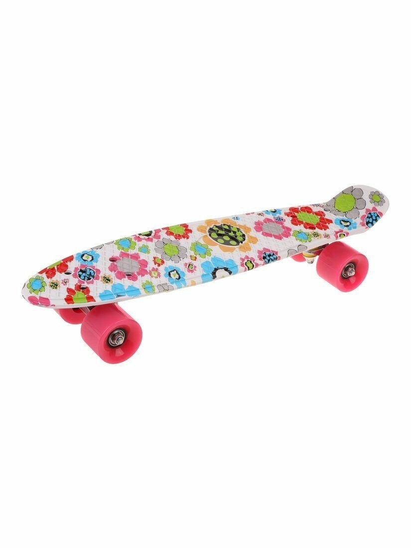 Скейтборд пластик 56х14 см, принт на деке, колеса PU, крепления алюмин, Принт №4 (Цветы)