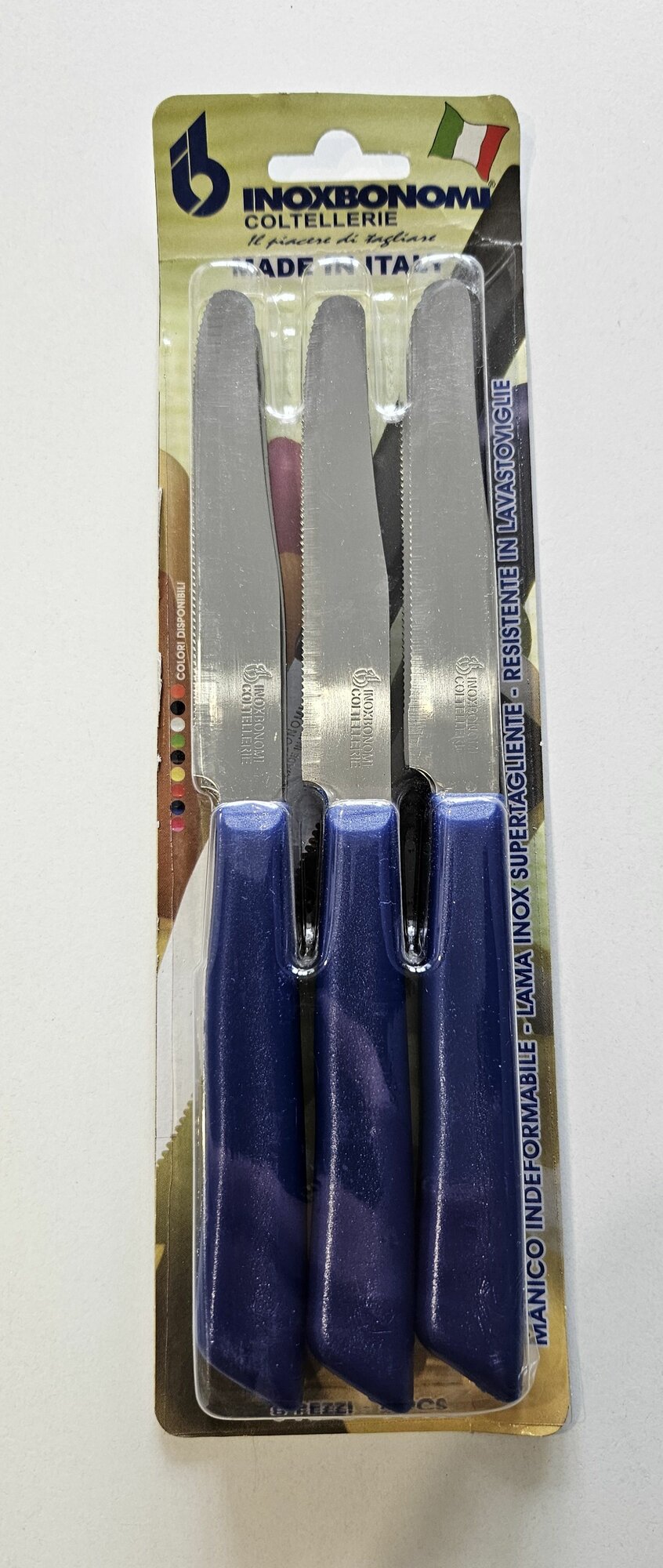 фото Набор столовых ножей в блистере синие INOXBONOMI Coltellerie Италия 6шт.