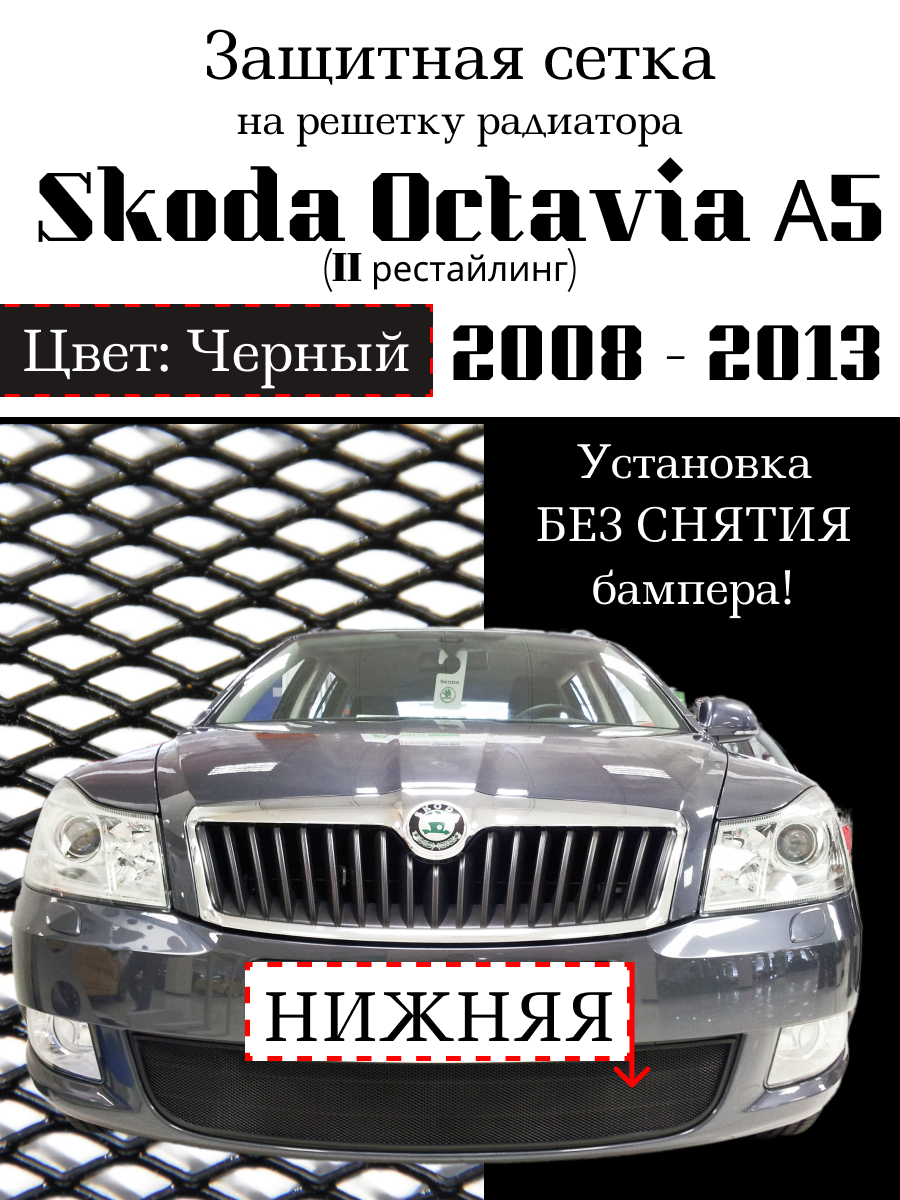 Защита радиатора Skoda Octavia А5 2009-2013 черная