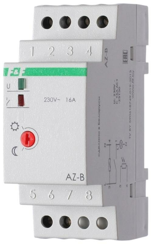 Евроавтоматика F&F Фотореле AZ-B (выносной герметичный фотодатчик IP65 монтаж на DIN-рейке 2 модуля 230В 16А 1НО IP20)(аналог ФР-7Е) F&F EA01.001.009
