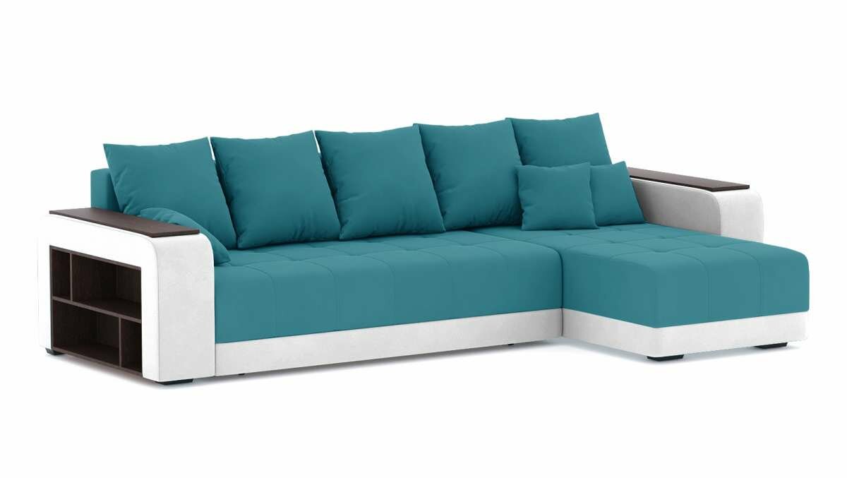 фото Угловой диван Дубай Велюр Галакси Азур +кож.зам белый