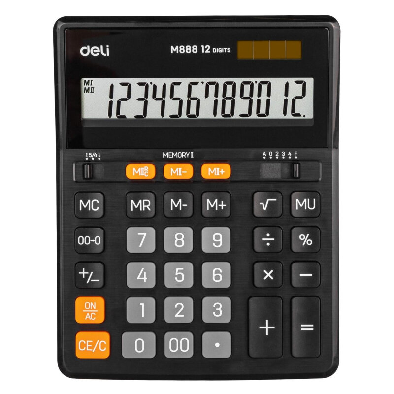 Калькулятор настольный полноразмерный Deli 888 12рдв.питаниесерый EM888