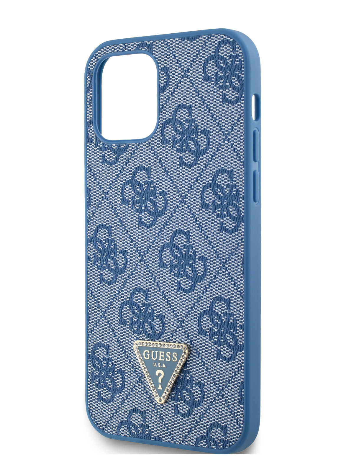 фото Guess для iPhone 12/12 Pro (6.1) чехол Crossbody PU 4G Triangle Diamond logo Hard + Univ Strap Blue