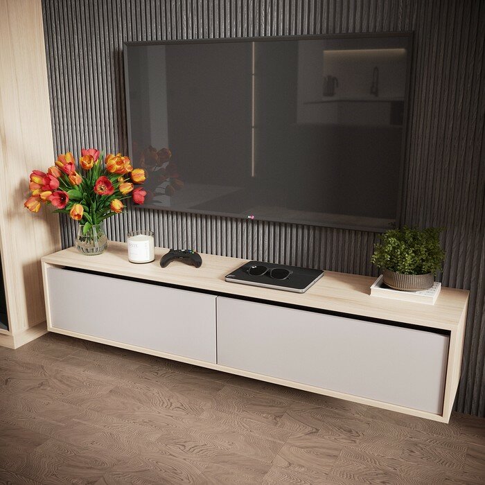 фото Тумба под ТВ подвесная с ящиками Лакки, 1500х320х300, Туя светлая/Кашемир