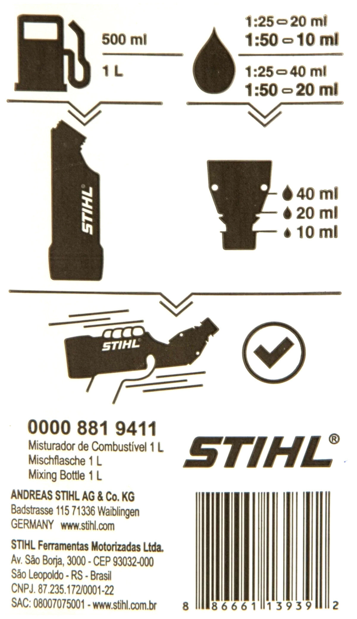 Бутылка для разведения смеси STIHL, 1 литр (00008819411) - фотография № 3