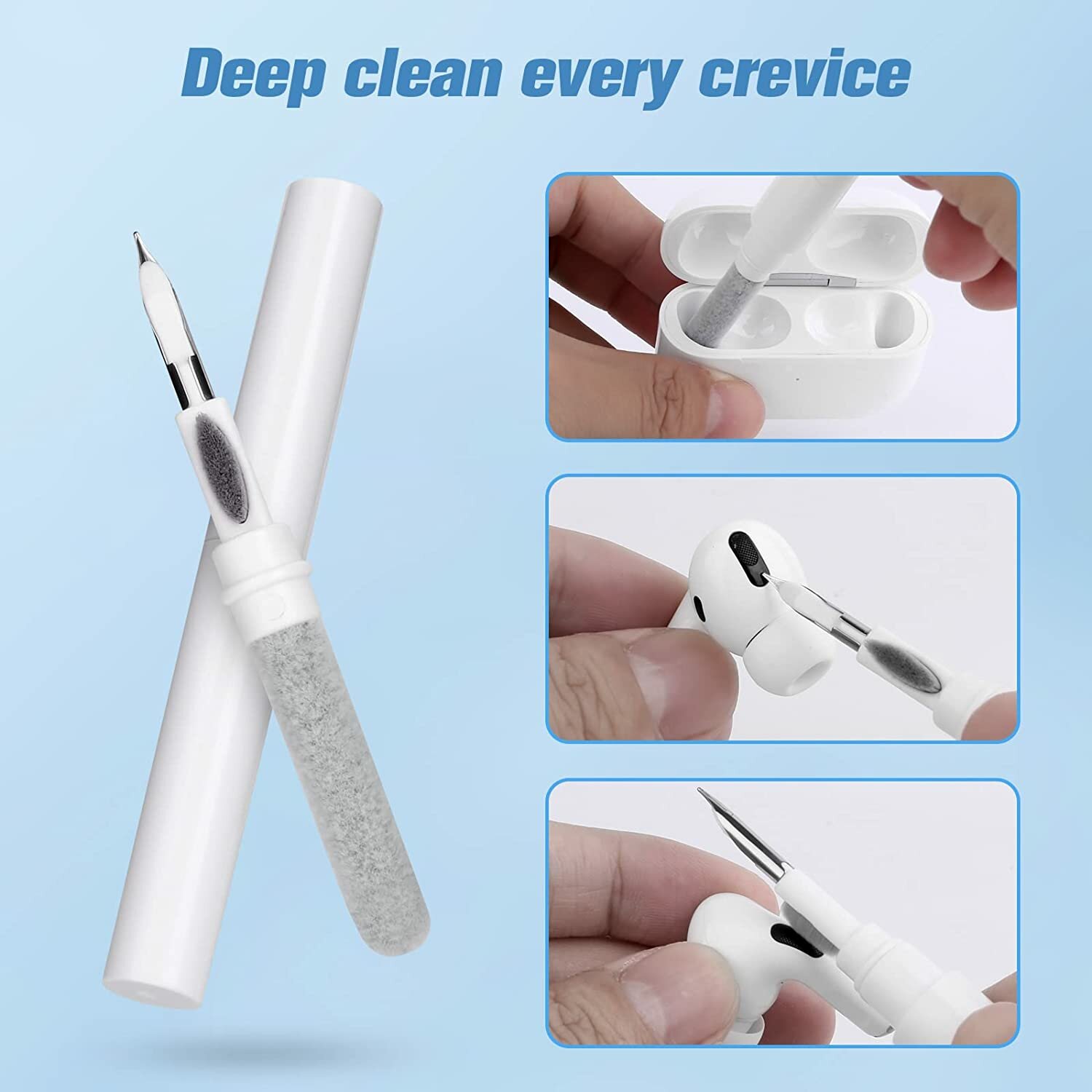 Ручка для чистки 3 в 1 Multi Cleaning Pen - портативный многофункциональный очиститель для наушников, мобильного телефона, компьютера и фотоаппарата