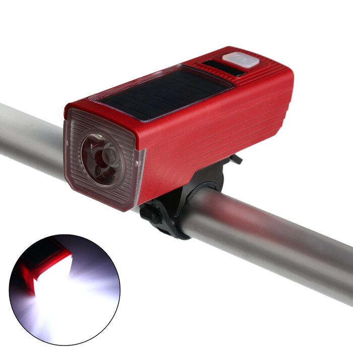 фото Фонарь велосипедный аккумуляторный,300 лм, 2000 мАч, 5 Вт,LED,3 режима,с сигналом,красный