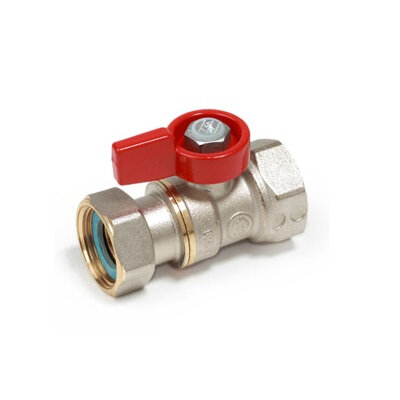 фото Кран шаровой Giacomini 1/2"x1/2" В-В с накидной гайкой хромированный с красной рукояткой