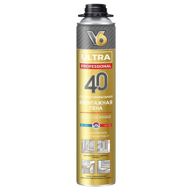 фото пена монтажная профессиональная V6 ULTRA40 всесезонная 0,75л, арт.01-01-52