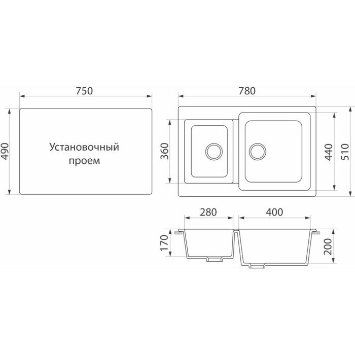 Кухонная мойка и смеситель GreenStone GRS-76k-308, GS-004-308 черный