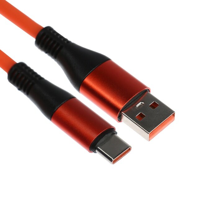 фото Кабель Type-C - USB, 5 A, оплётка TPE, утолщенный, 1 метр, оранжевый