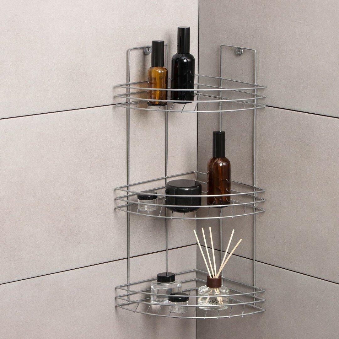 фото Полка для ванной хром угловая 3 яруса 20х20х49 см 1997037