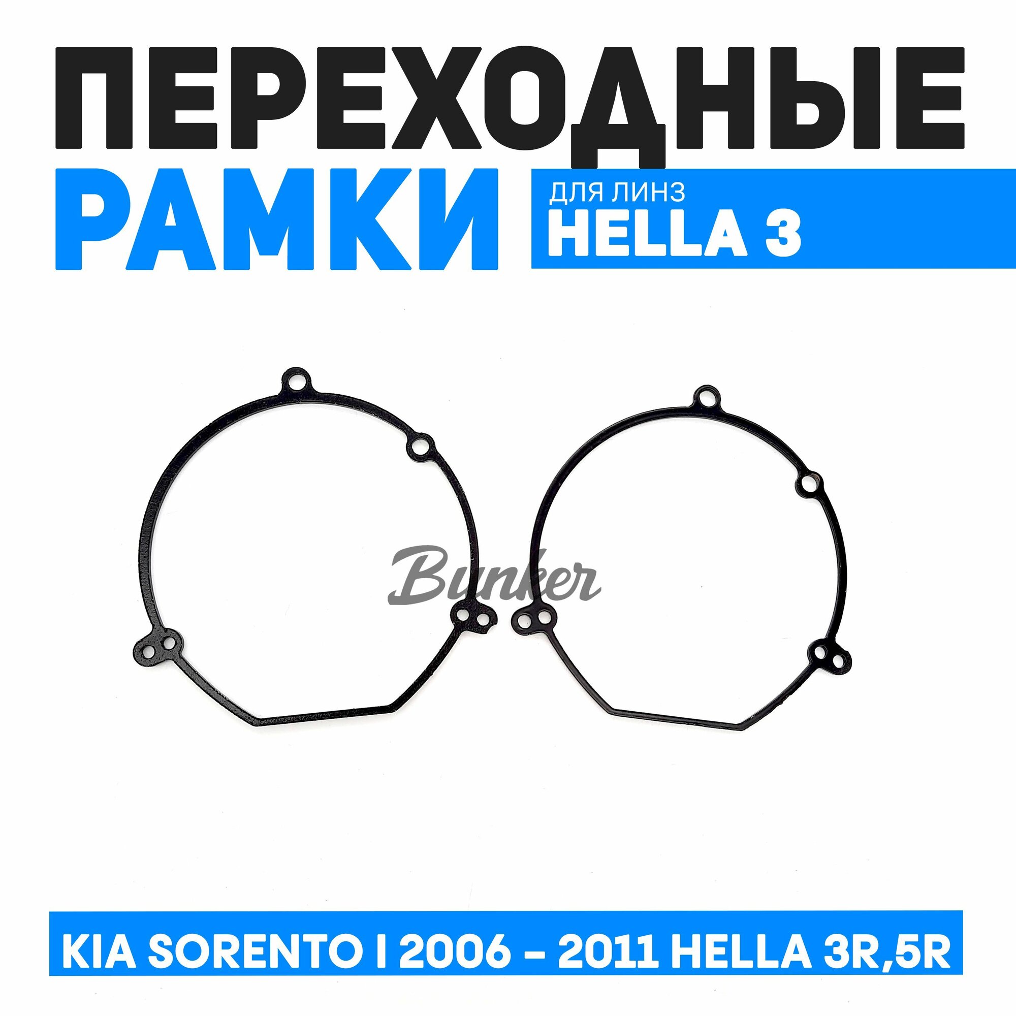 Переходные рамки для замены линз Kia Sorento I Рестайлинг 2006 - 2011. Под линзы Hella 3R5R