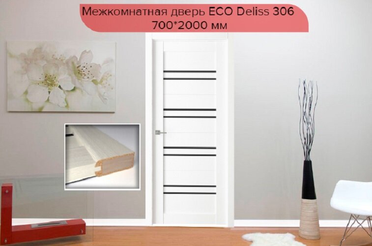 Межкомнатная дверь ВДК ECO Deliss 306 Цвет белоснежная шагрень 700x2000 мм (комплект: полотно + коробочный брус + наличники)