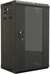 Hyperline TDB-6U-GP-RAL9004 Шкаф настенный 10"", 6U, 366,5х390х300, уст. размер 254 мм, со стеклянной дверью, открывающиеся стенки,