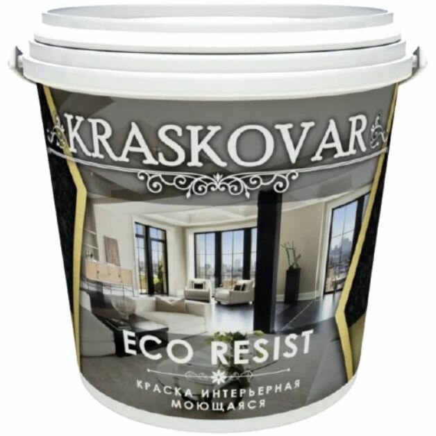 фото Краска интерьерная Kraskovar Eco Resist влагостойкая, моющаяся База C (1900001586) 0,9 л