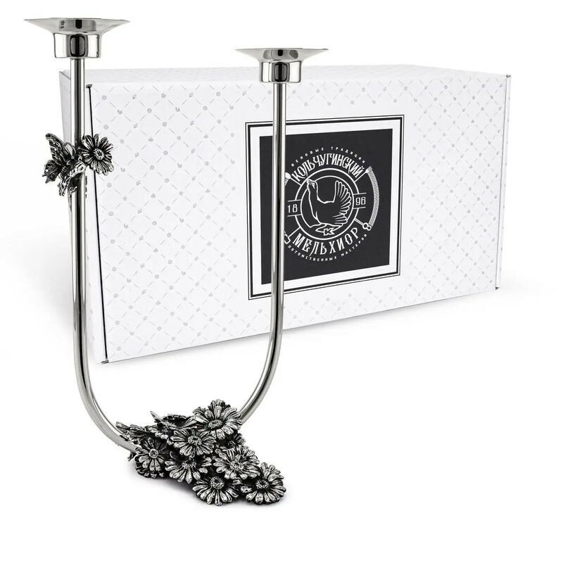 фото Кольчугинский мельхиор Подсвечник "Летний сад" латунный посеребренный (КМ1242ПД06)