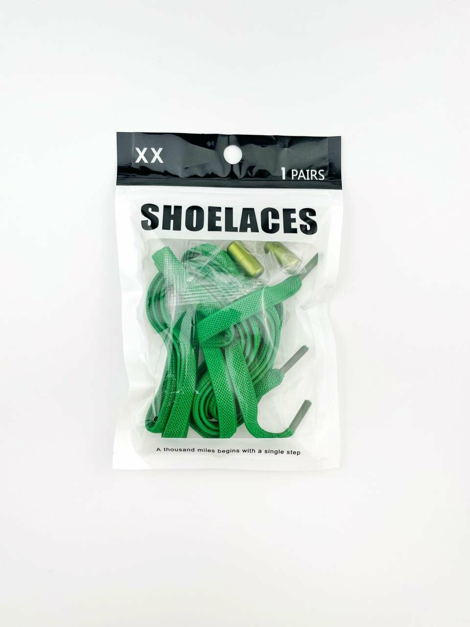 Шнурки для обуви эластичные плоские с фиксаторами зажимами цветными ярко-зеленые - 1 пара