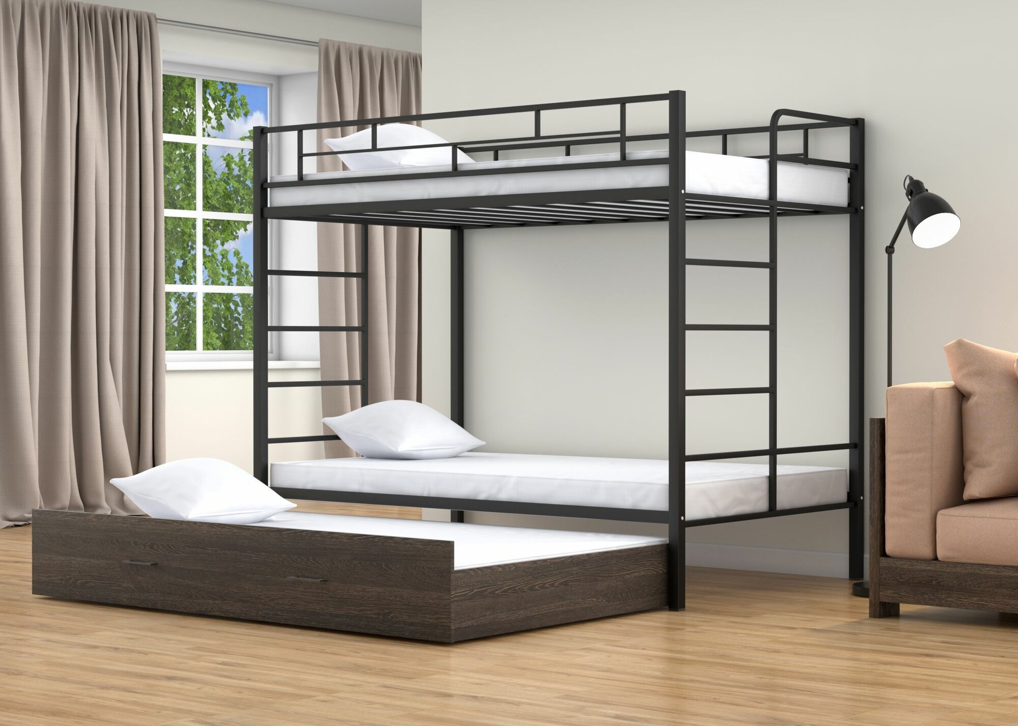 фото Двухъярусная кровать Валенсия 120 Твист выкатная Черный/Венге