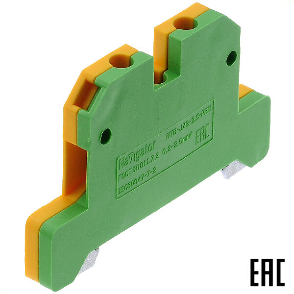 фото Клемма NTB-JXB-2.5-PEN 61222 винтовая жёлто-зелёная 2,5мм2 ширина 6,1мм (Navigator) (8 шт. в комплекте)