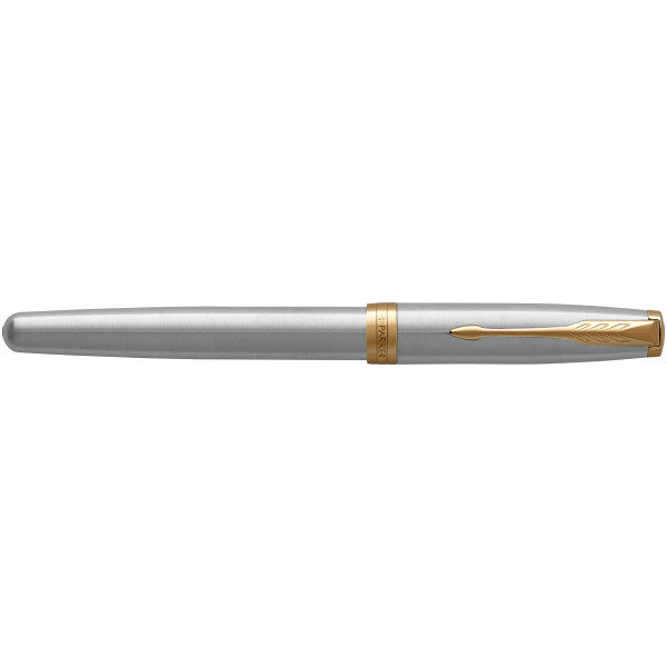 ручка перьевая Parker "Sonnet Core Stainless Steel GT", 0,8 мм, черная, корпус серебро/золото - фото №2