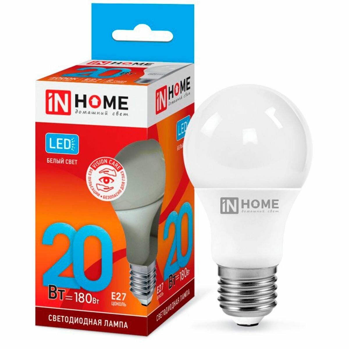 фото Комплект 10 шт / Лампа светодиодная (LED) грушевидная А 20Вт 220В E27 4000K 1800Лм IN HOME, 10 штук