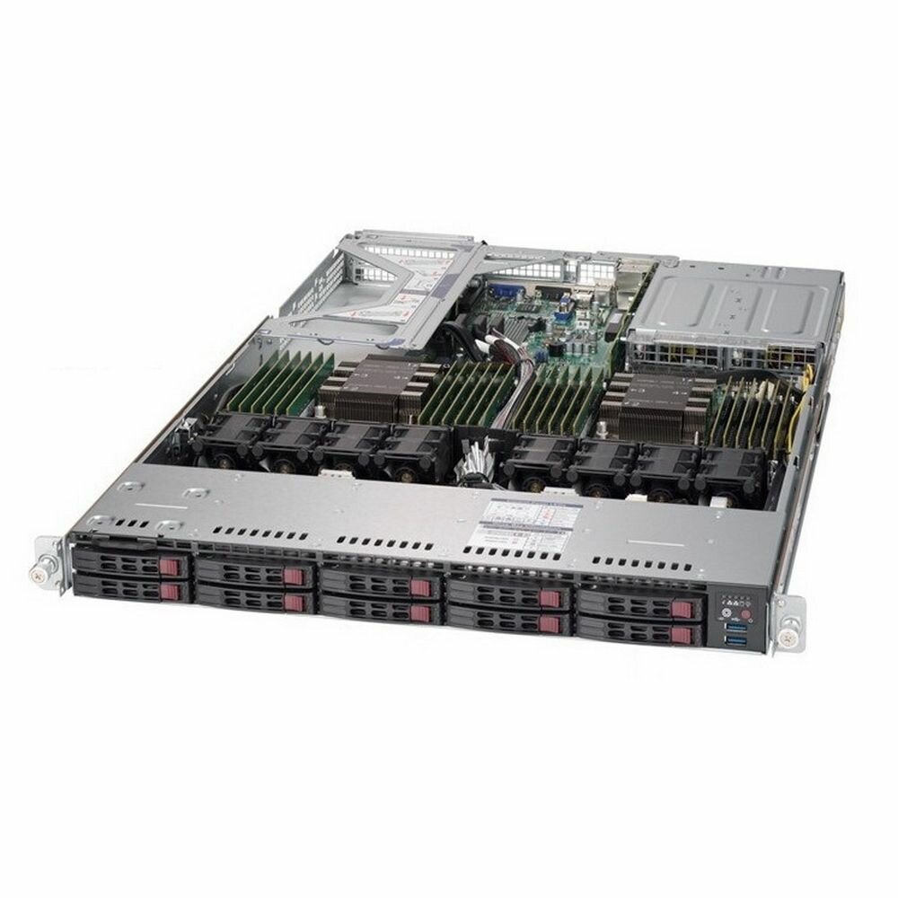 Серверная платформа 1U Supermicro (2*LGA3647, C621, 24*DDR4 (2933), 10*2.5" HS, 2*M.2, 4*PCIE, 4*Glan, IPMI lan, VGA, 3*USB 3.0, 2*750W) - фото №1